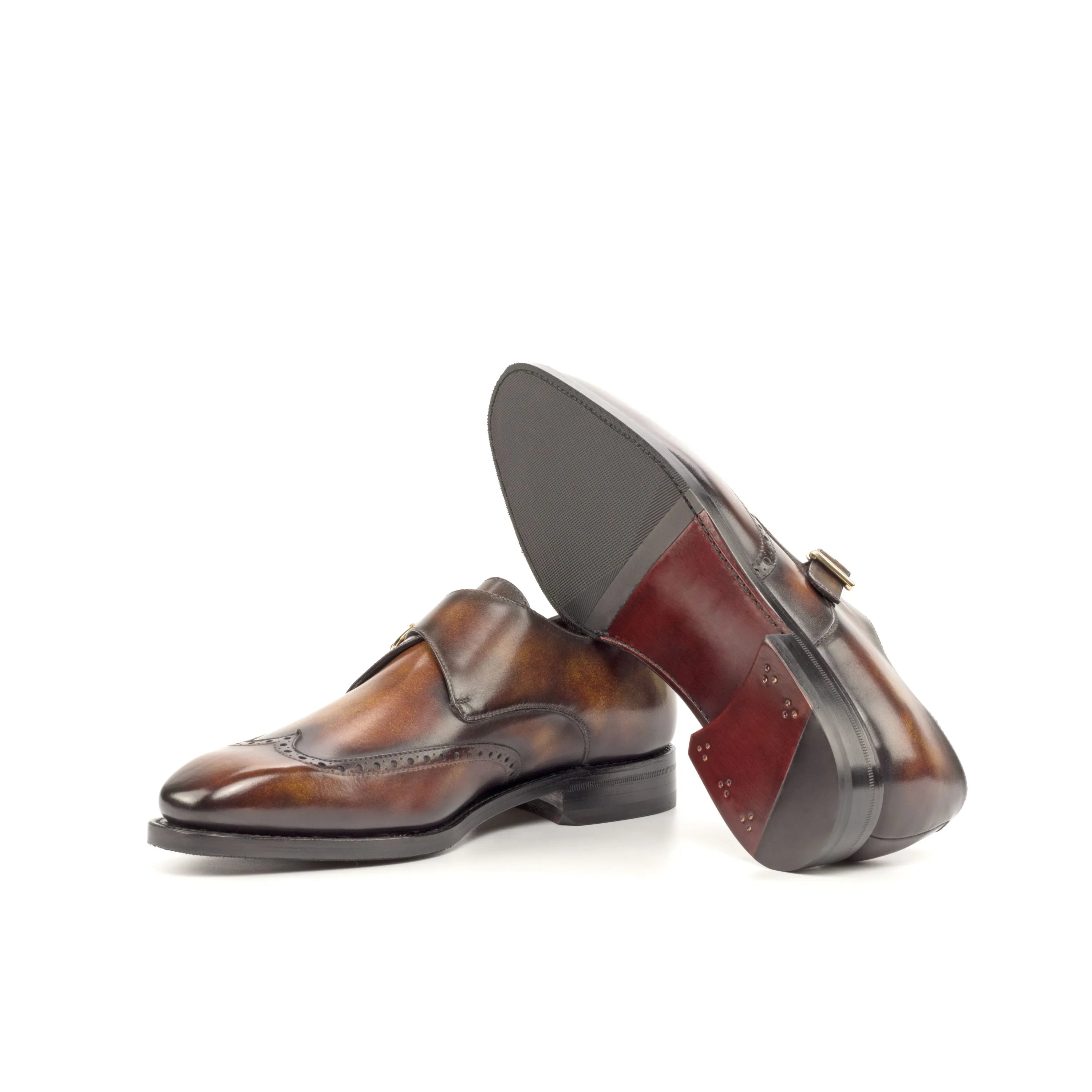 Rinos single monk patina shoes in brown leather sample