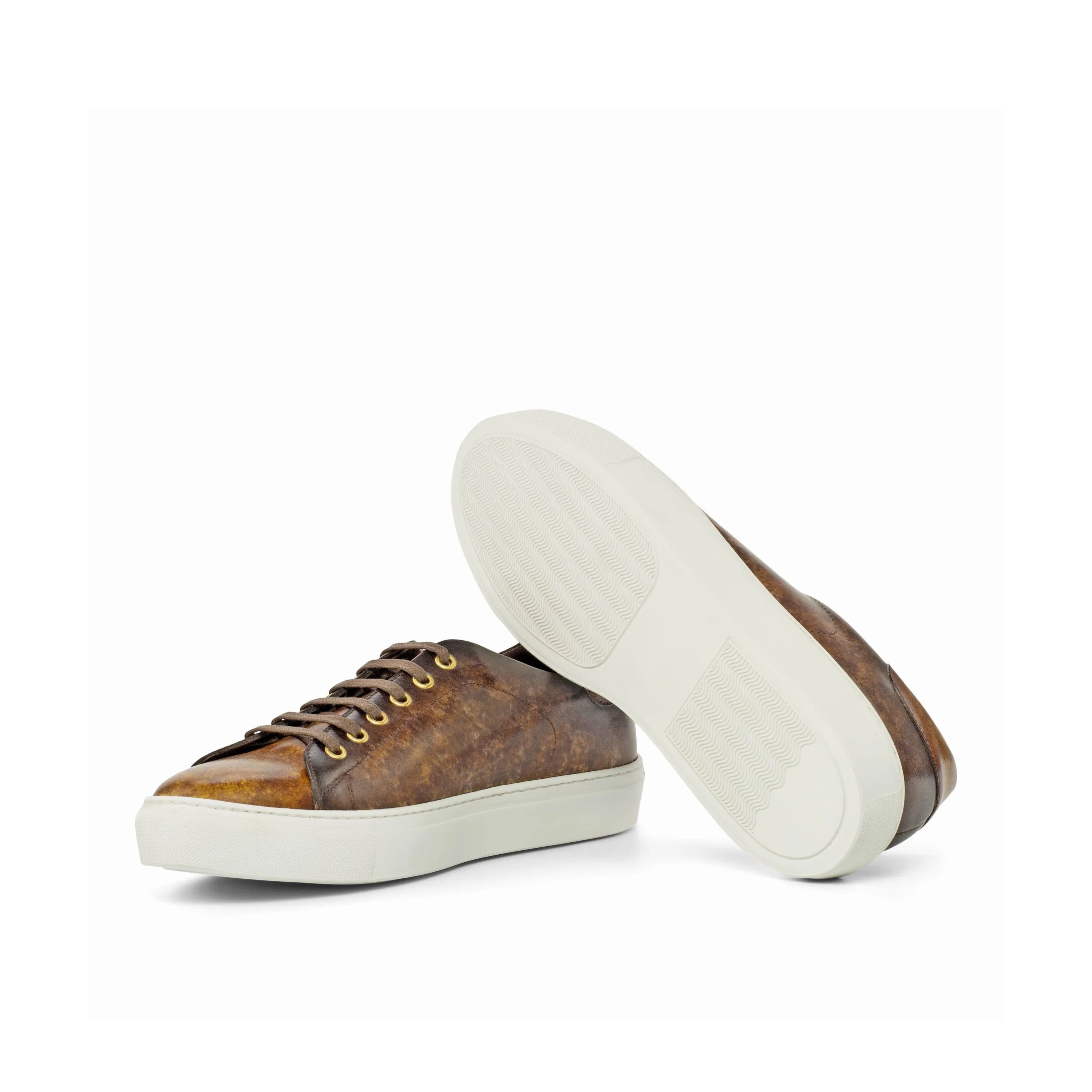 Robio trainer patina sneakers II with brown leather uppers and white soles