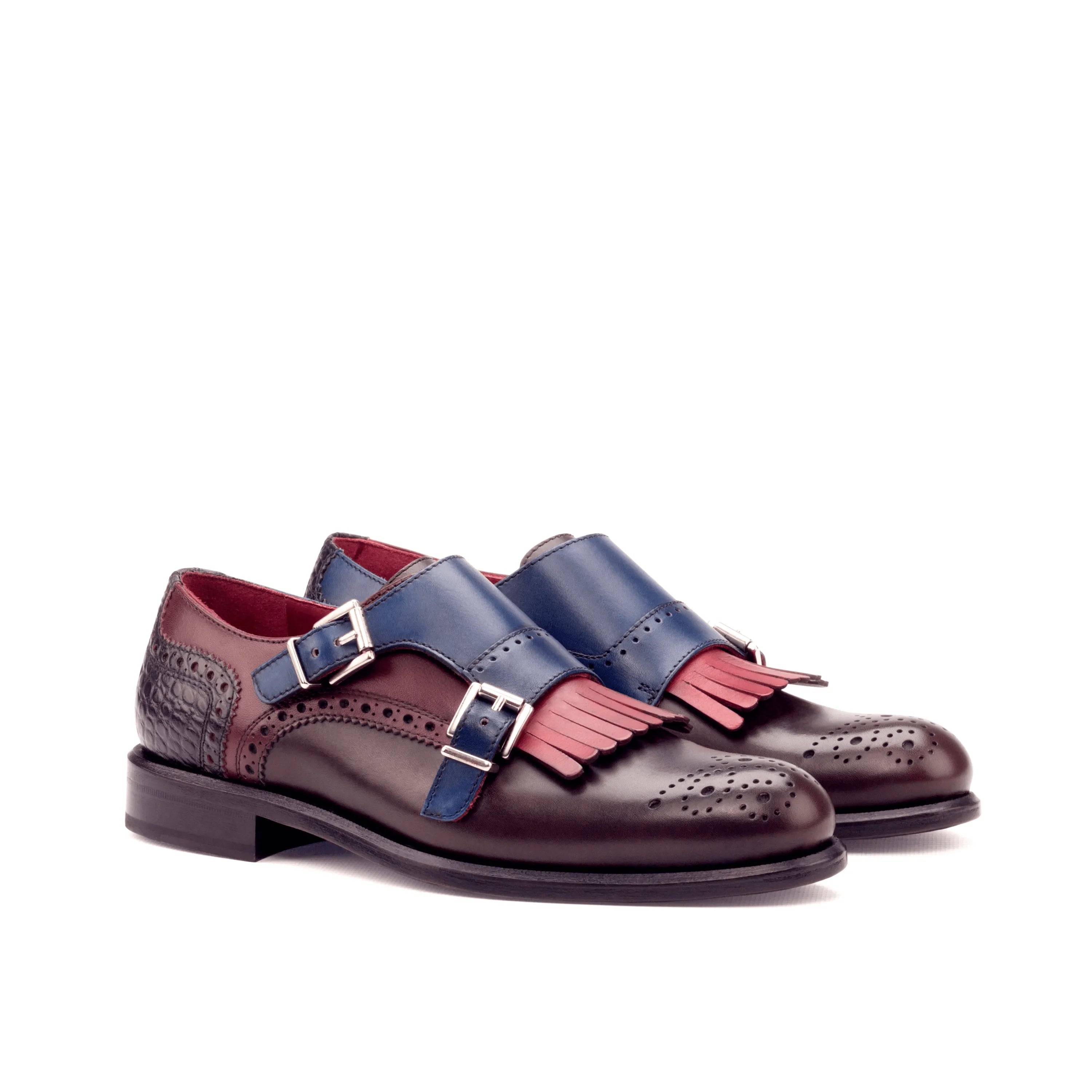 Rosa Kiltie unisex monk strap two-toned painted calf leather shoes