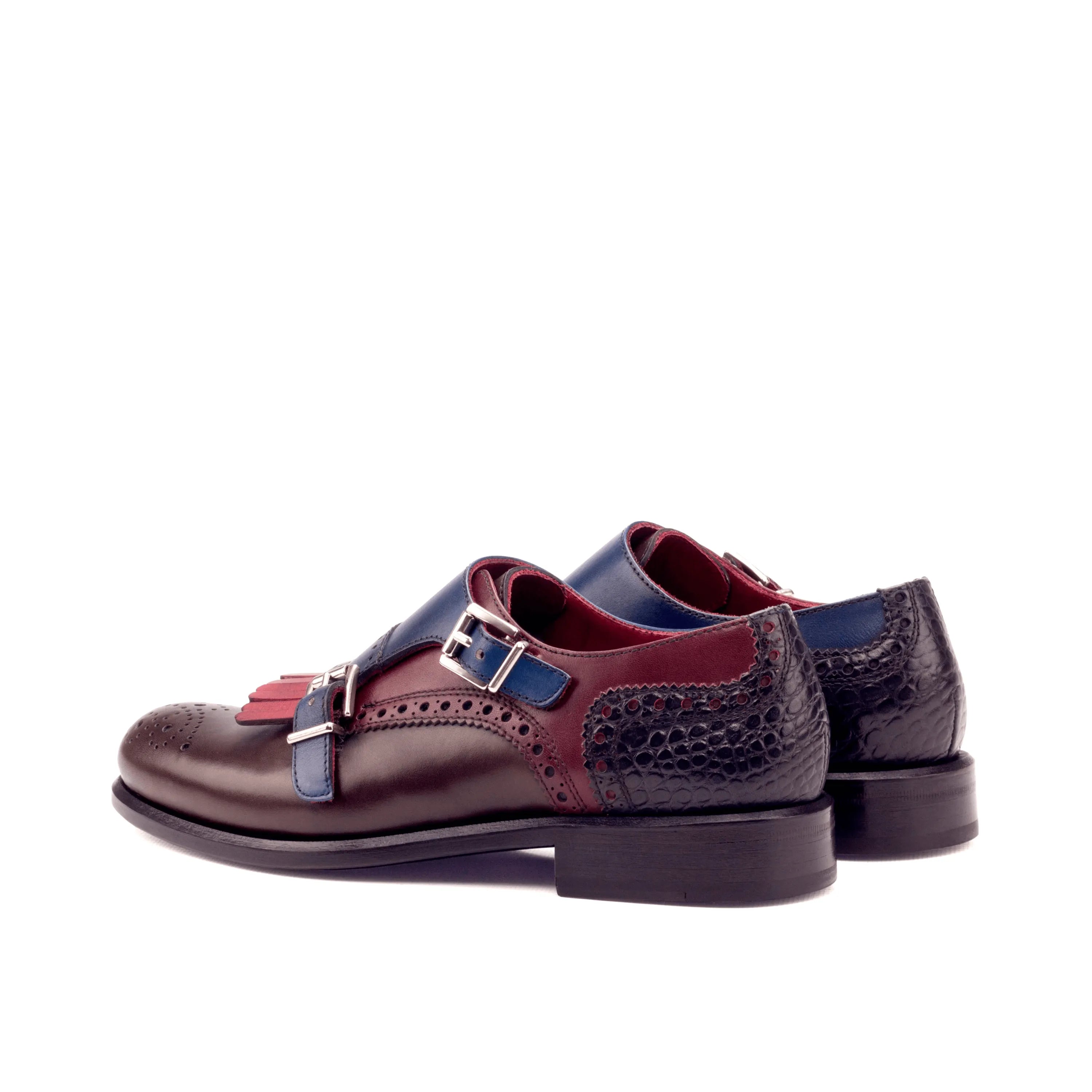 Rosa Kiltie unisex monk two-toned painted calf leather strap shoes