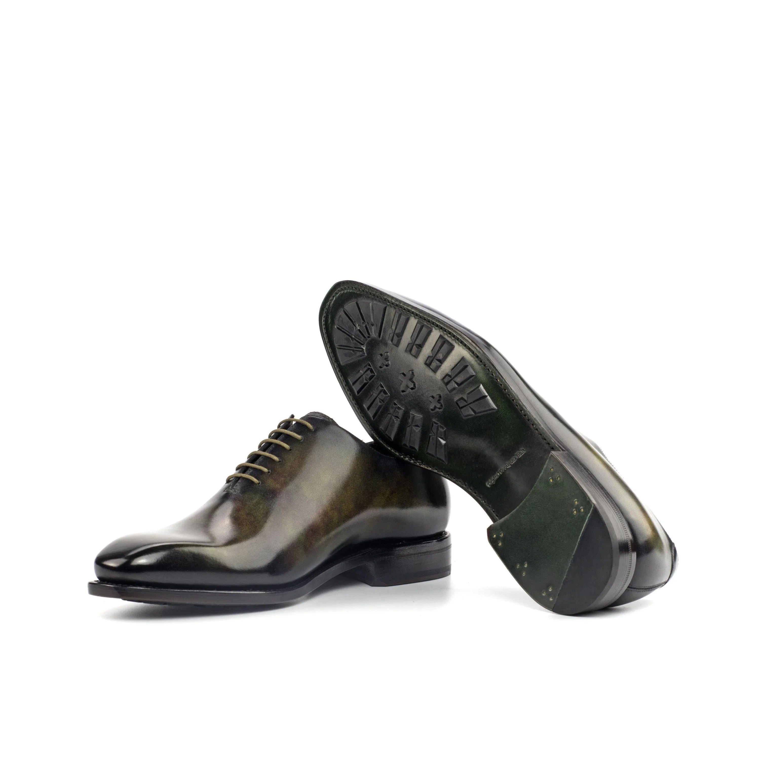 T5 whole cut patina II green leather mens luxury bespoke shoes