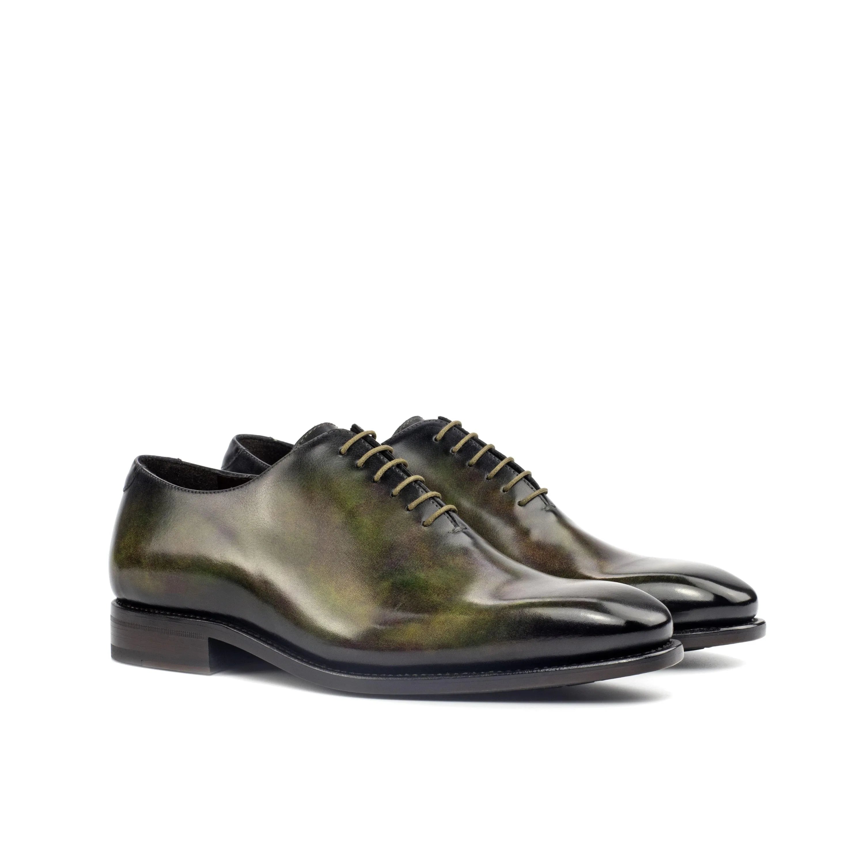 T5 whole cut patina green leather dress shoes