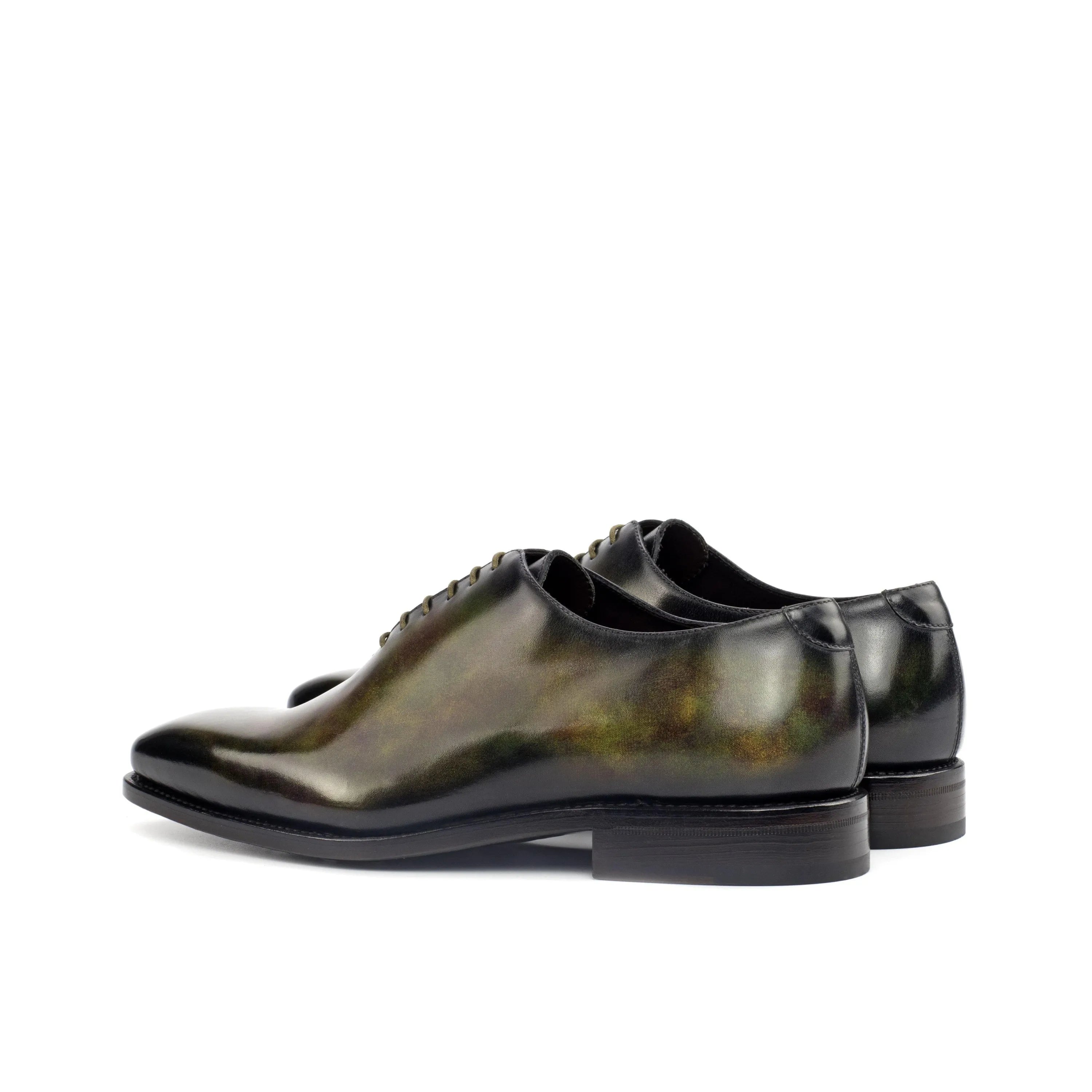 T5 whole cut patina dark green leather dress shoes