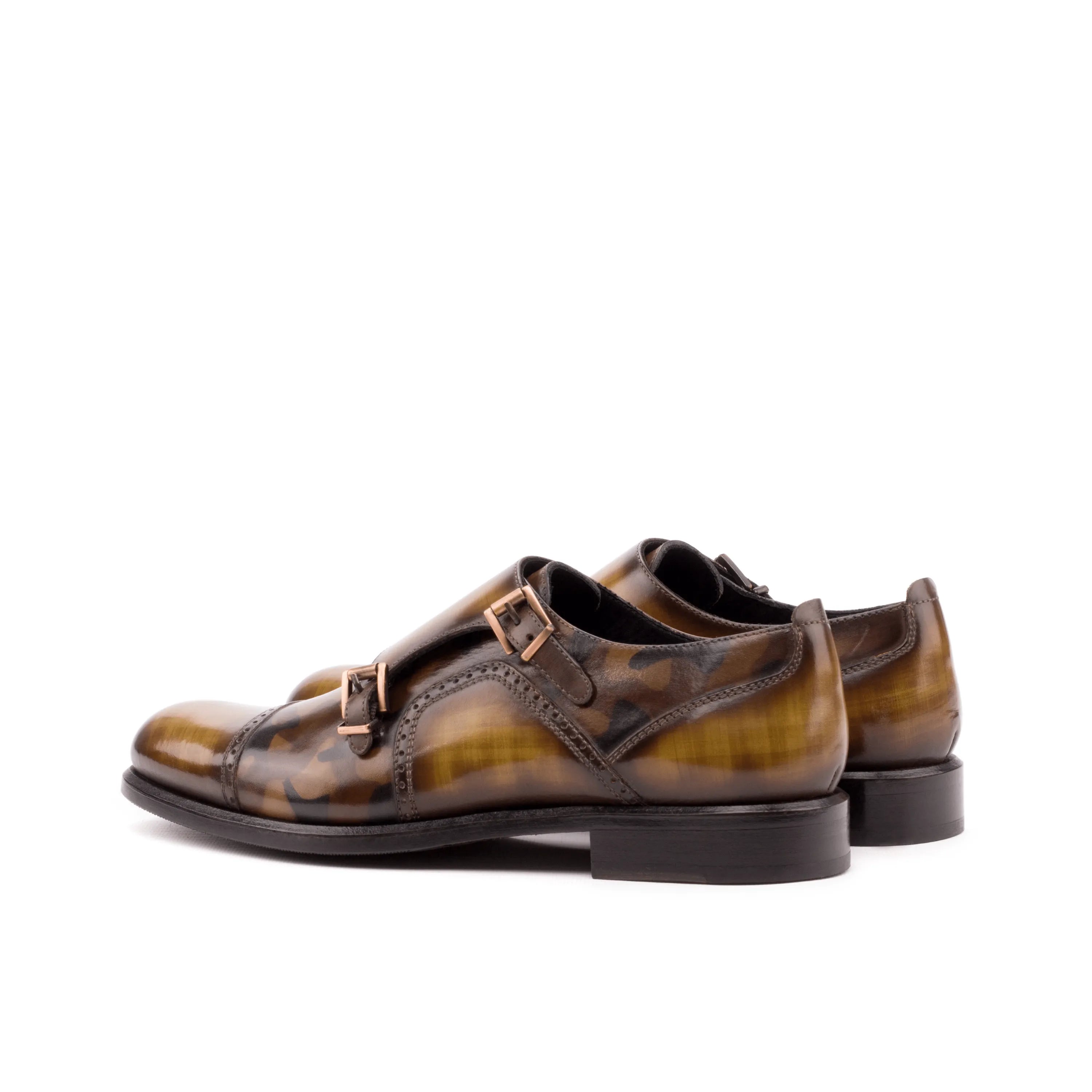 Talia women double monk brown leather strap shoes