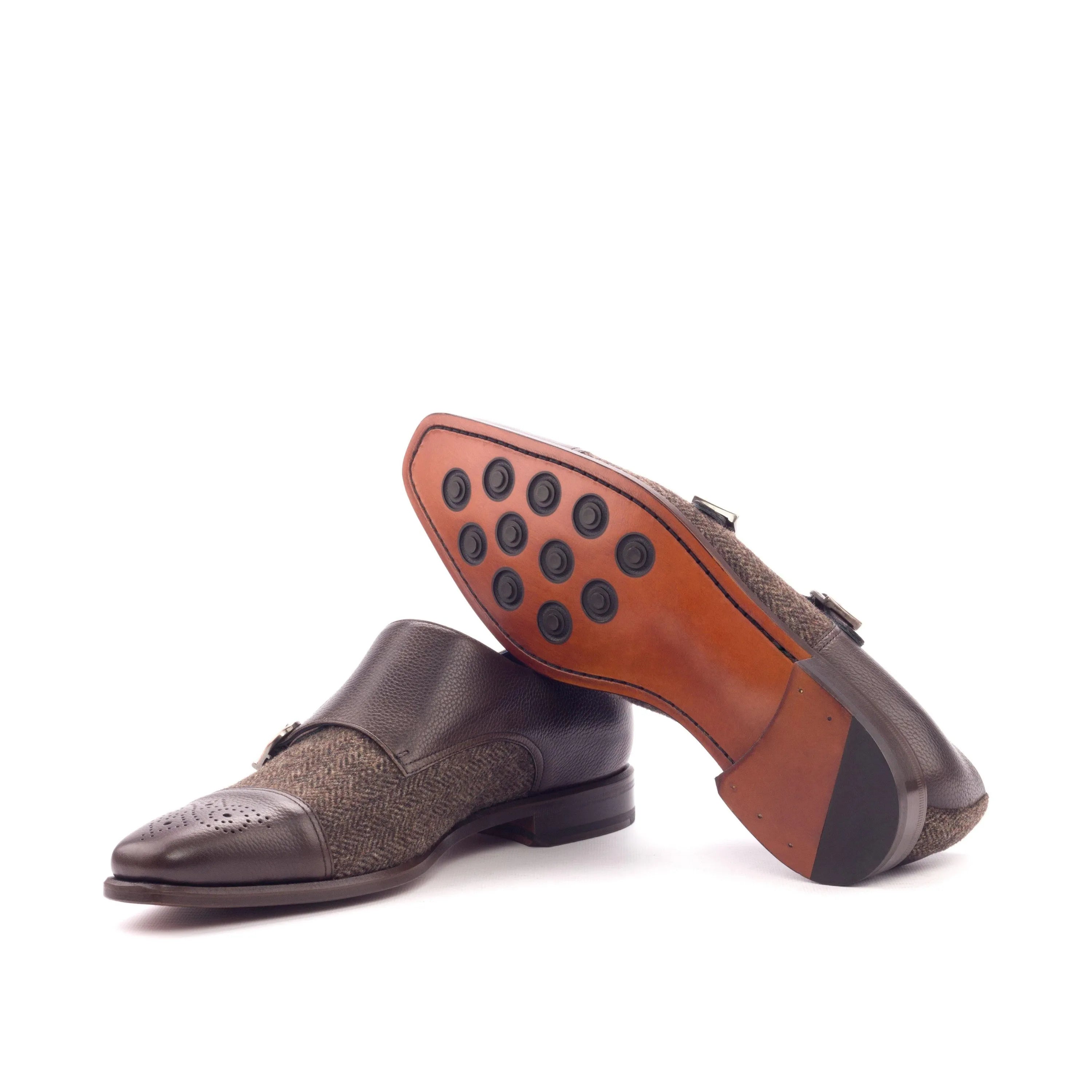 Tima double monk brown leather shoes back view