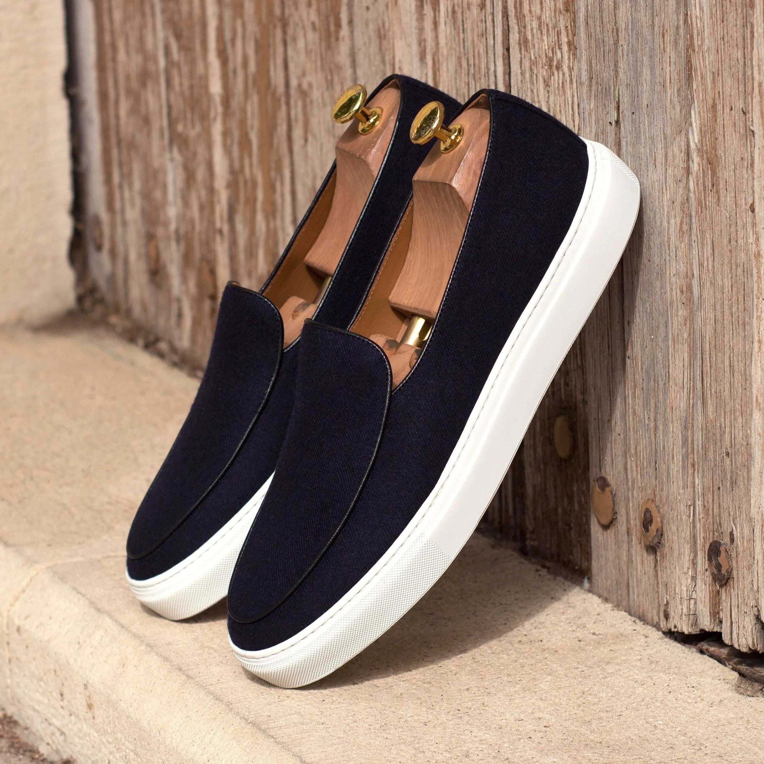 Tommy90 Belgian monk sneaker II navy suede loafers white soles