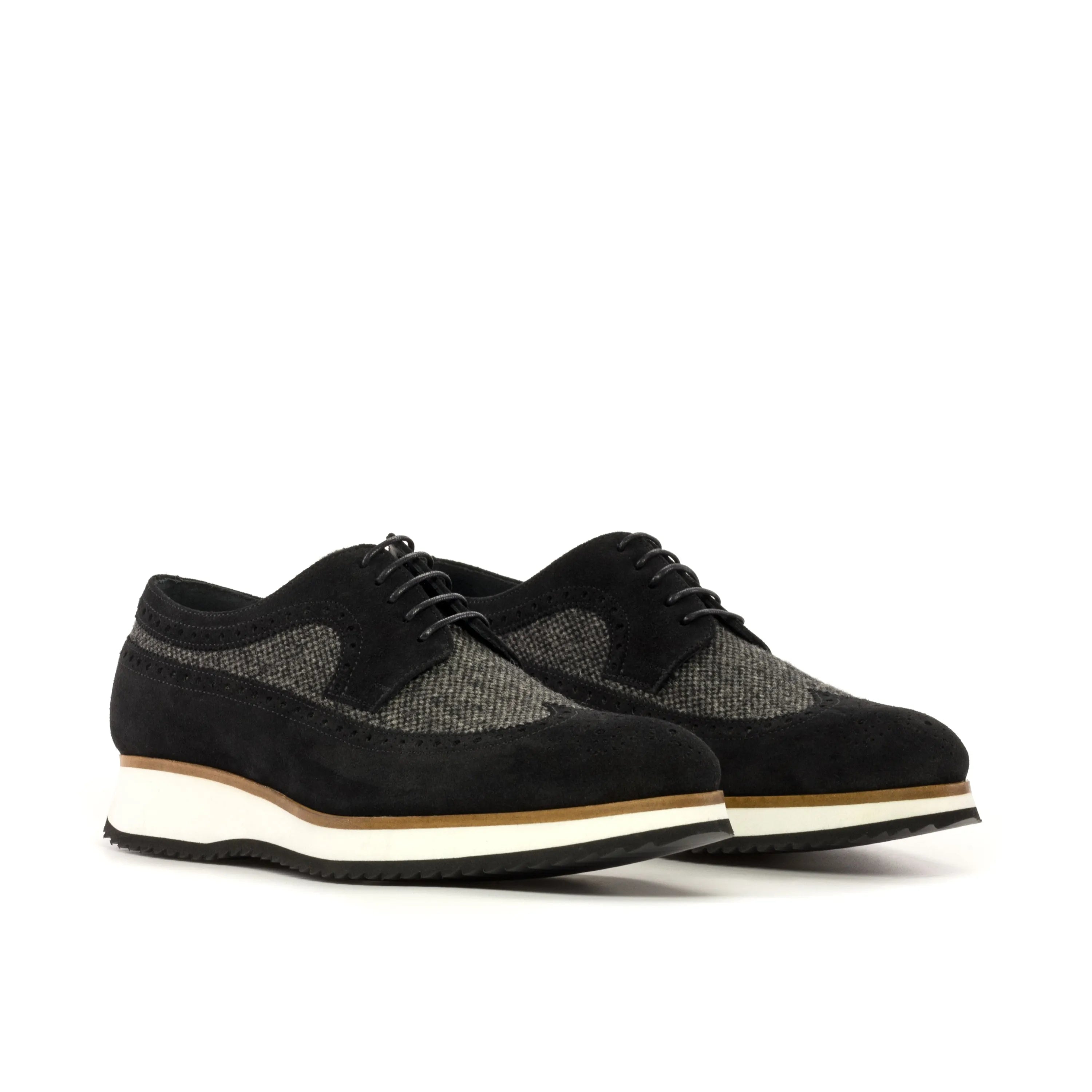 Black and gray town longwing blucher wingtip shoes