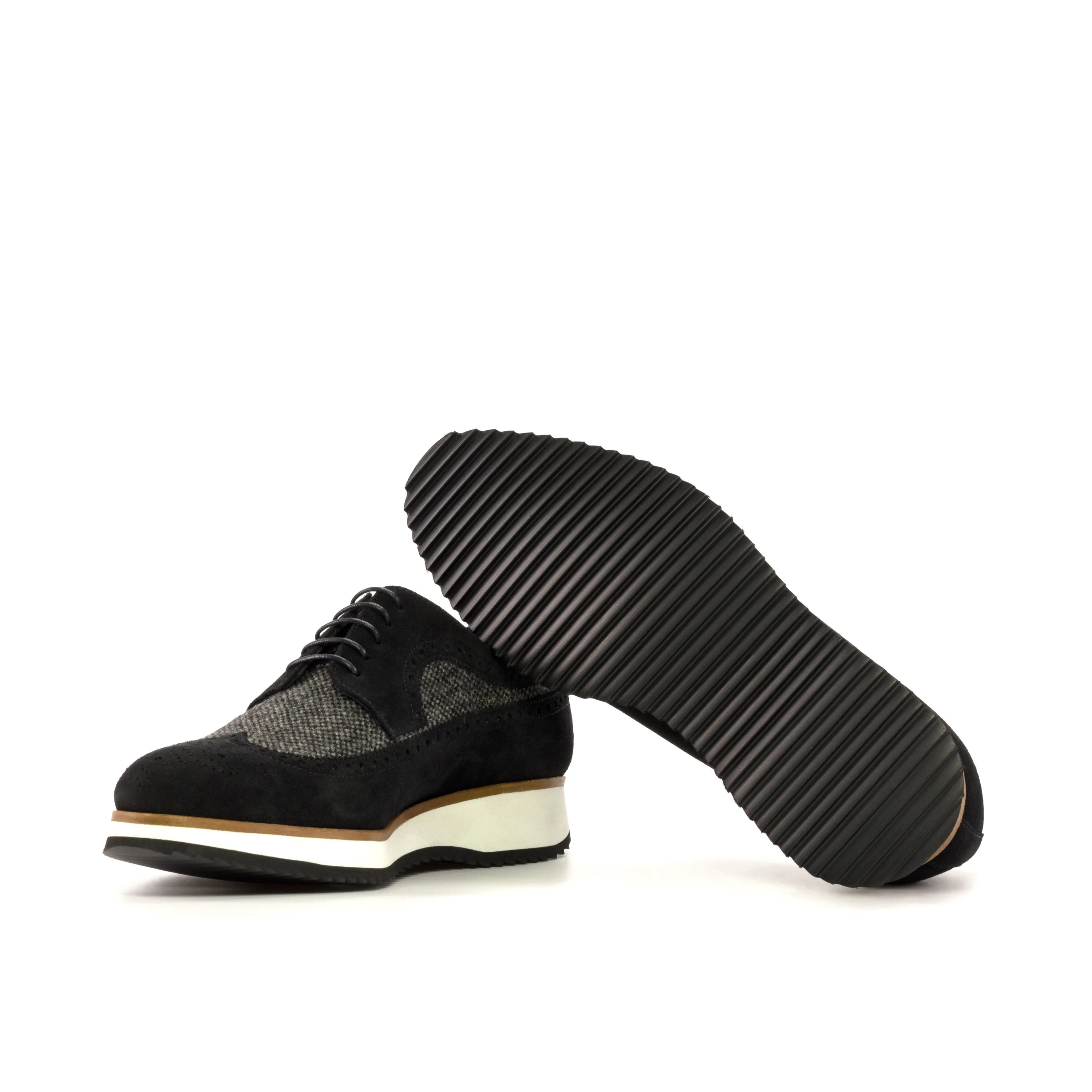 Black and gray town longwing blucher wingtip shoe