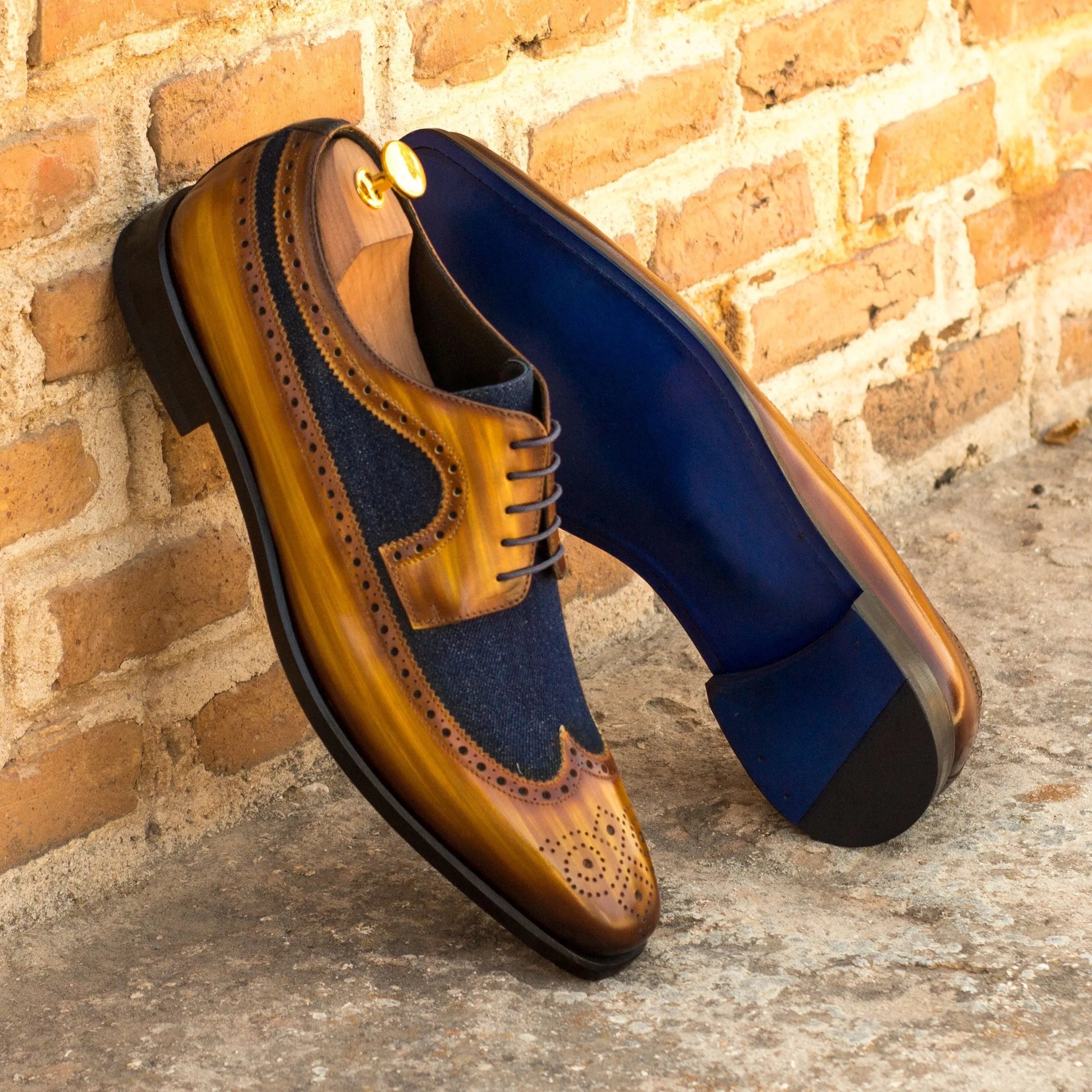 Trevor longwing blucher two-tone leather dress shoes with crust patina