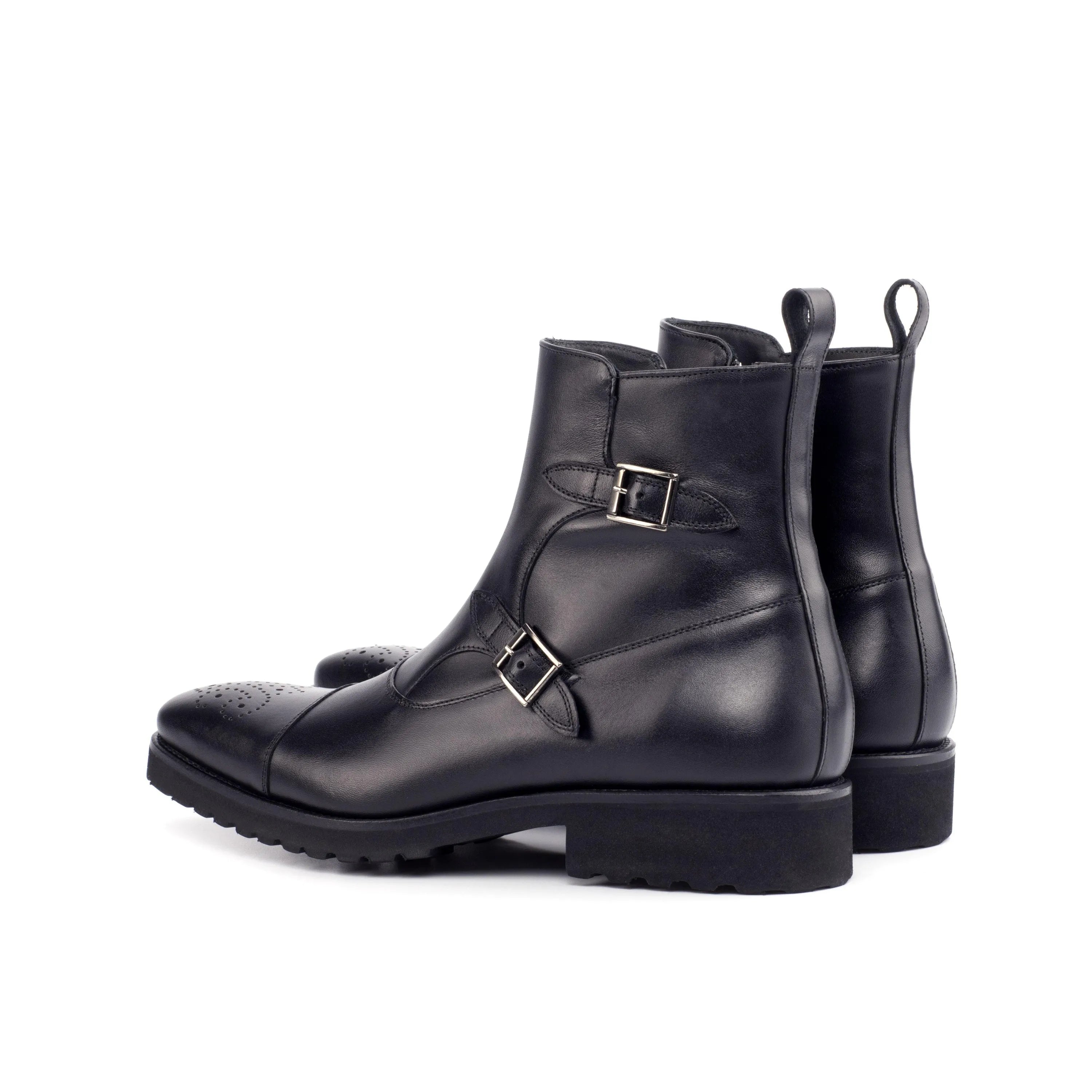 Black leather Tulum Octavian boots with monk straps