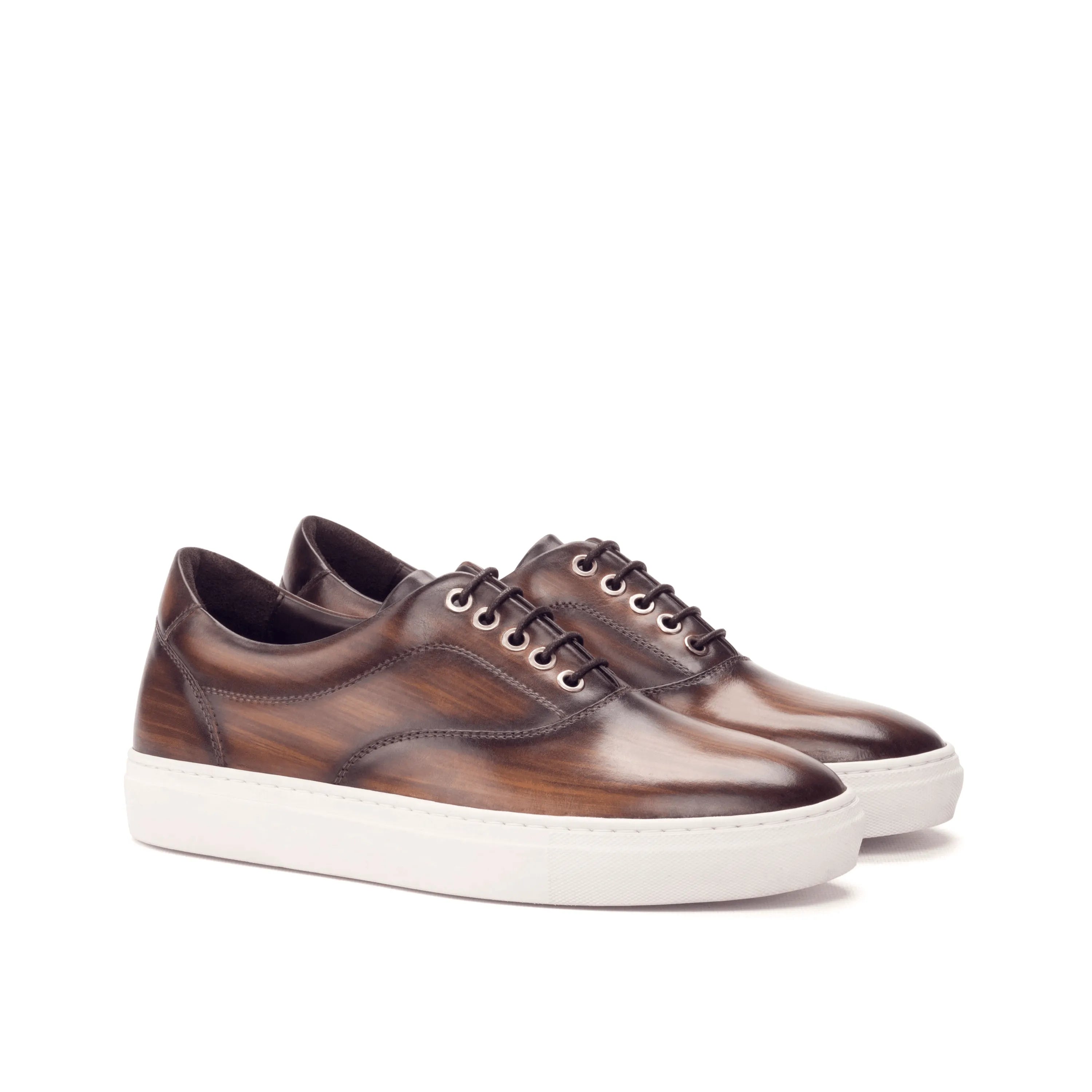 Brown Vicenzo sider patina sneaker with white cupsole