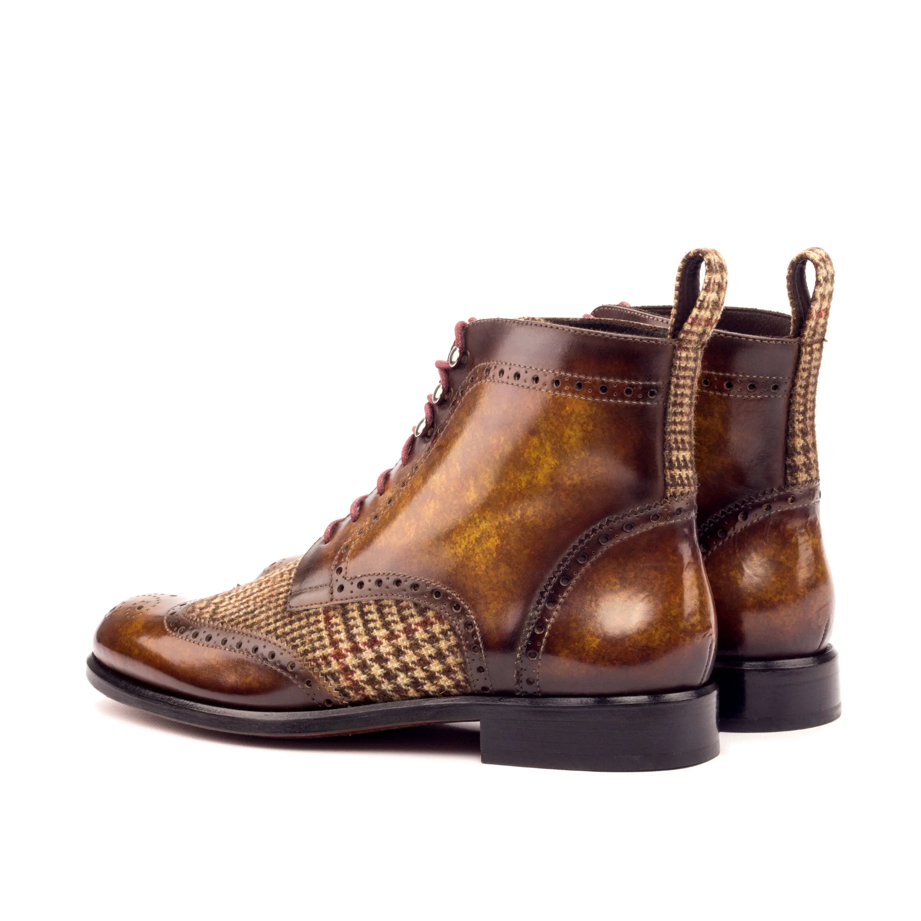 Victoria ladies military brogue with brown leather and houndstooth boots