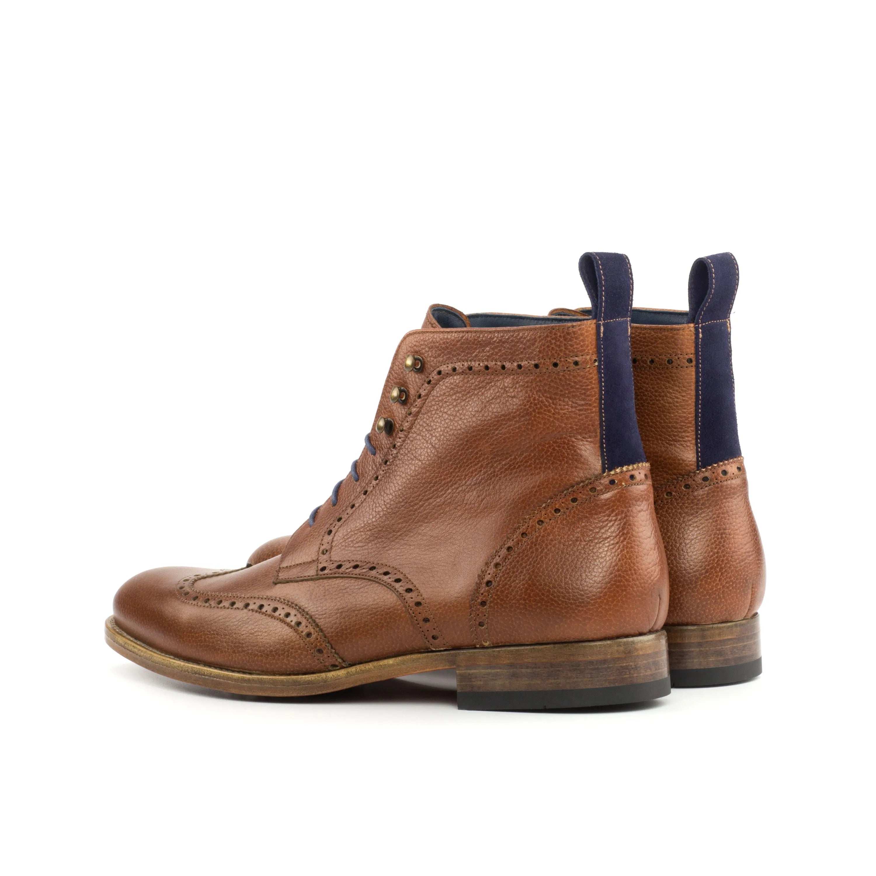 Y03 military brogue boots brown leather wingtip back view