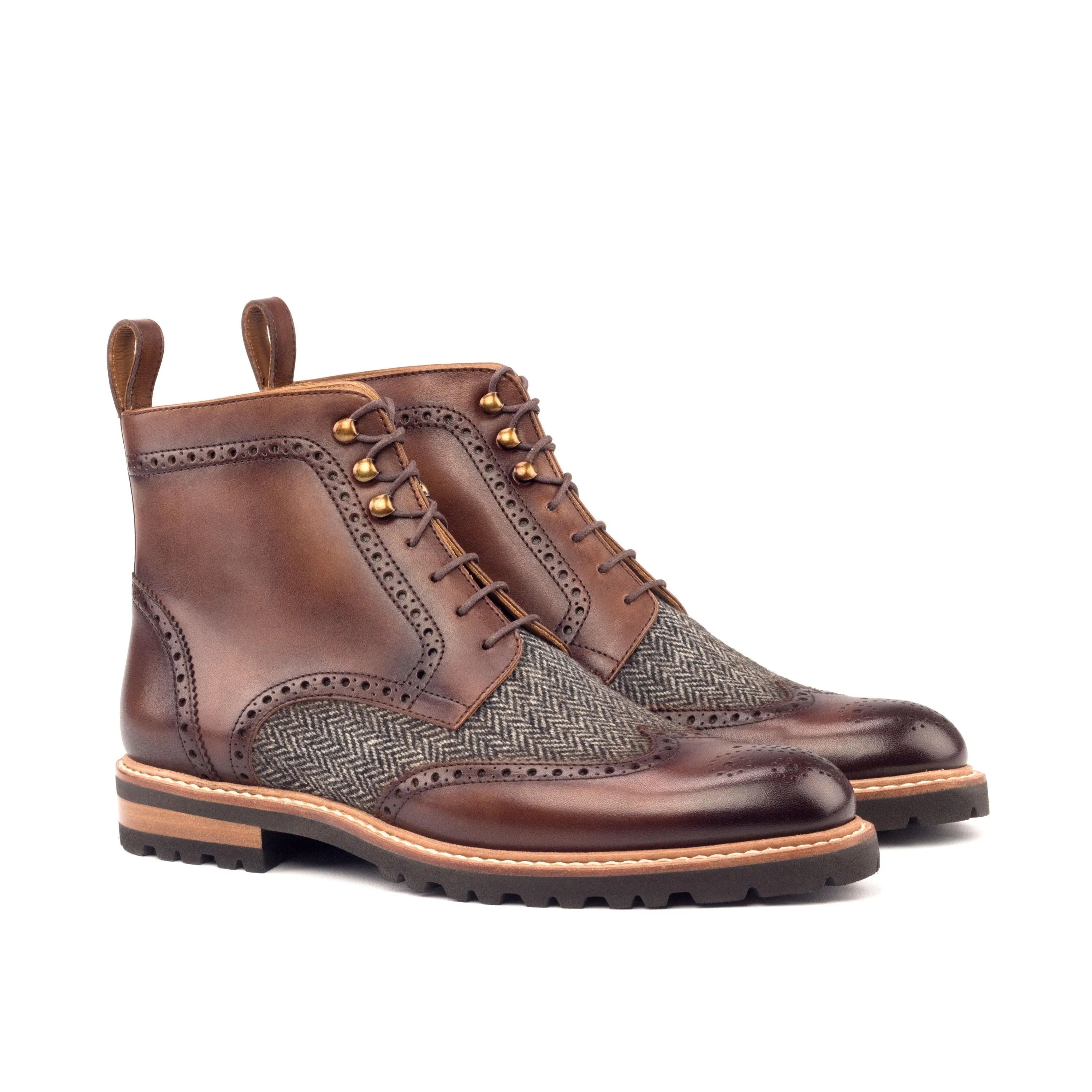 Z Ladies Military Brogue II brown leather tweed wingtip boots