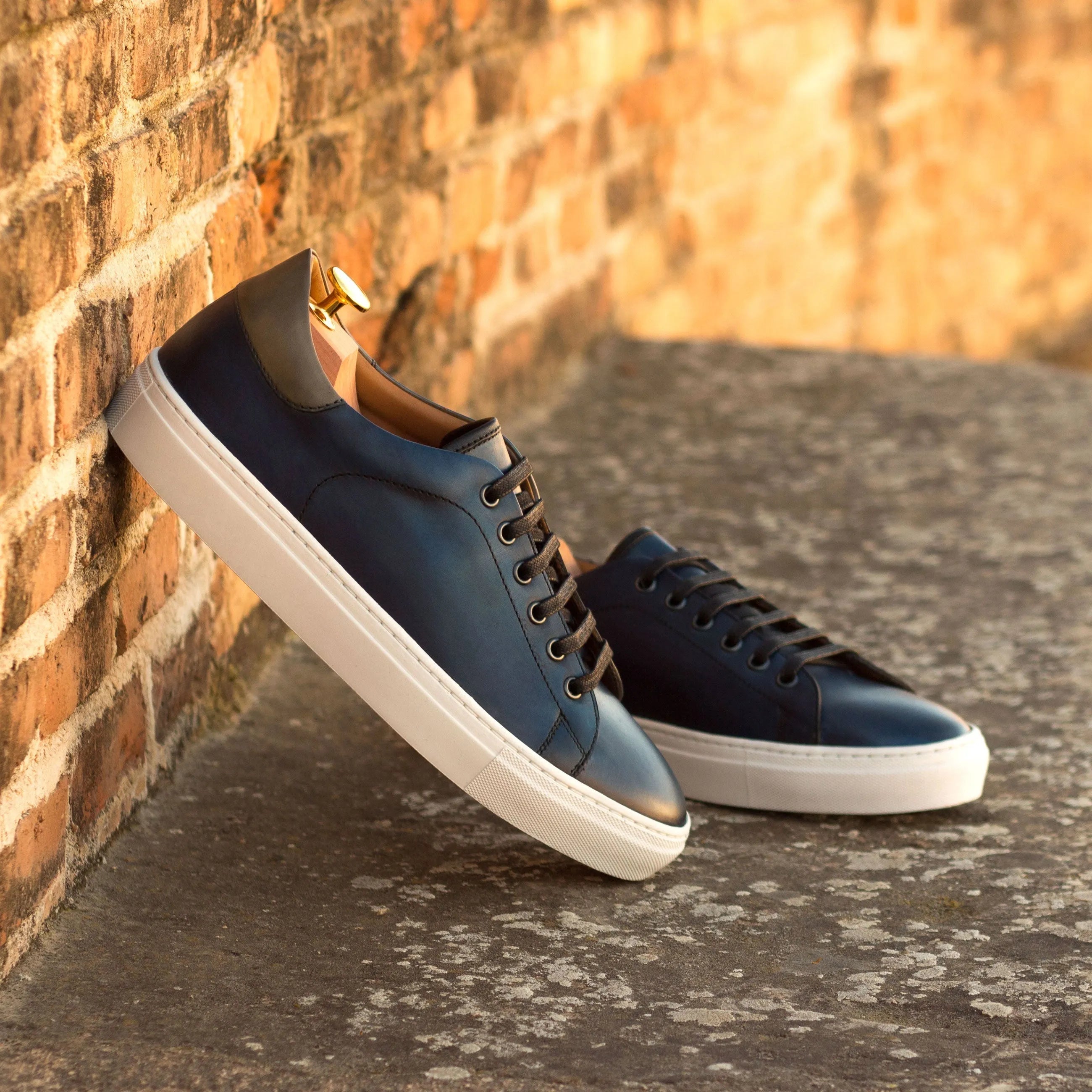 Blue Zeloo Trainer Sneakers II with painted calf and white cupsole soles